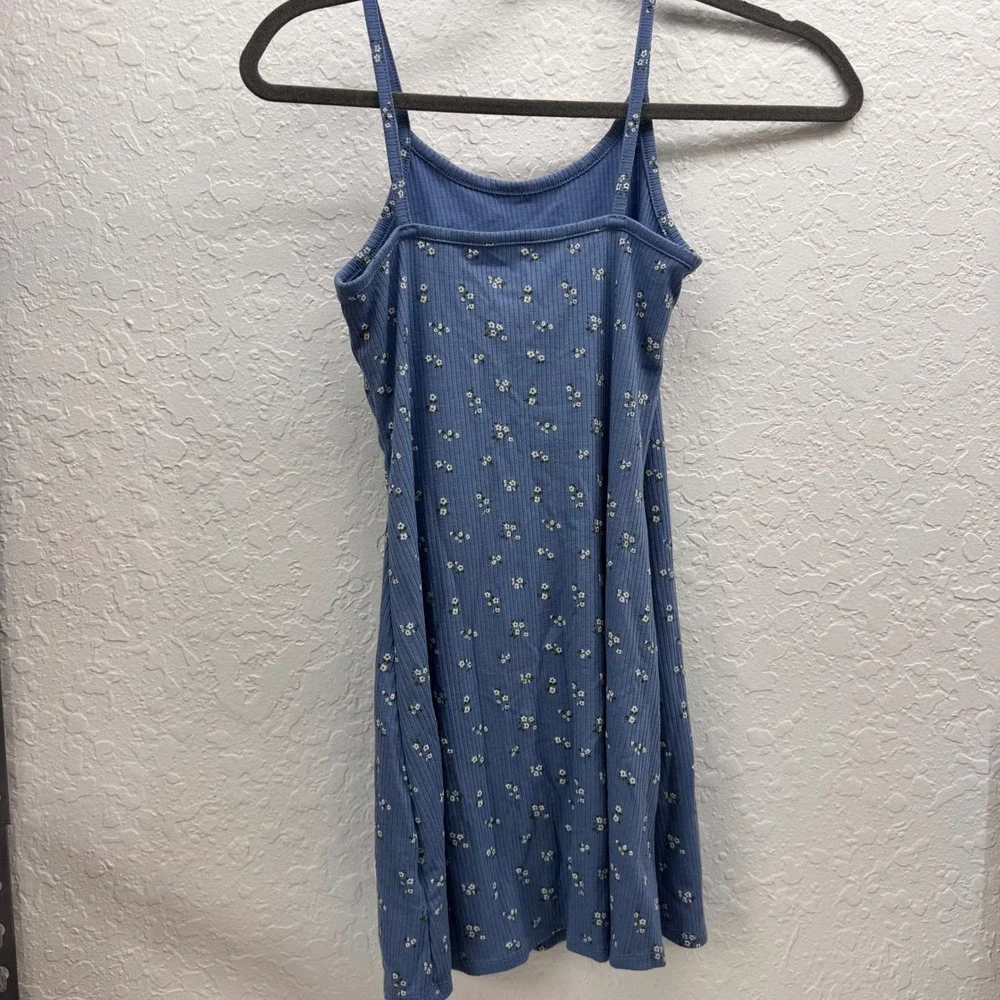 Art Class Girls Blue Ribbed Floral Cami Dress Size L 10/12 Sleeveless Summer